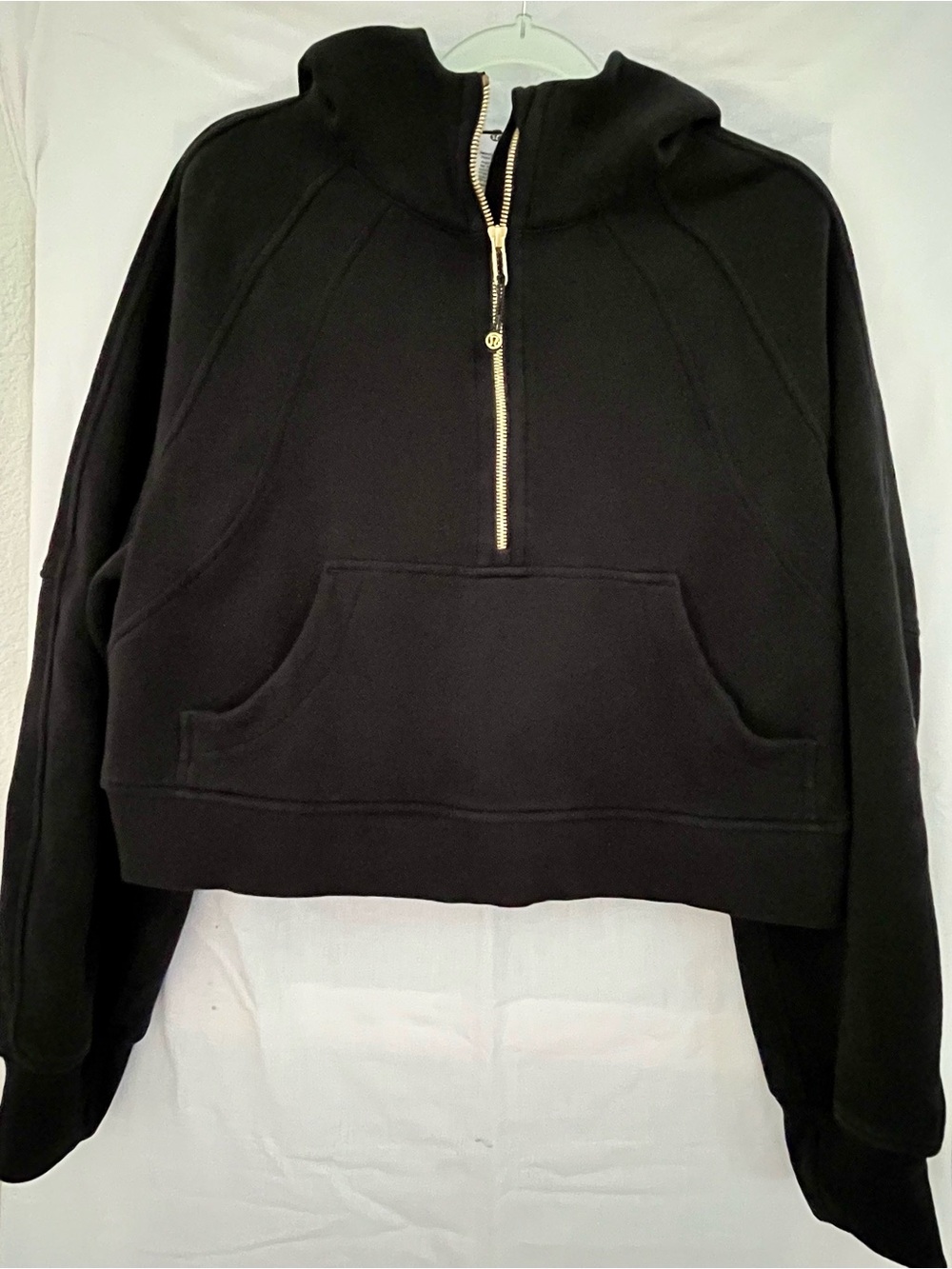 Lulu lemon Black Half-Zip Cropped Hoodie with Kangaroo Pocket